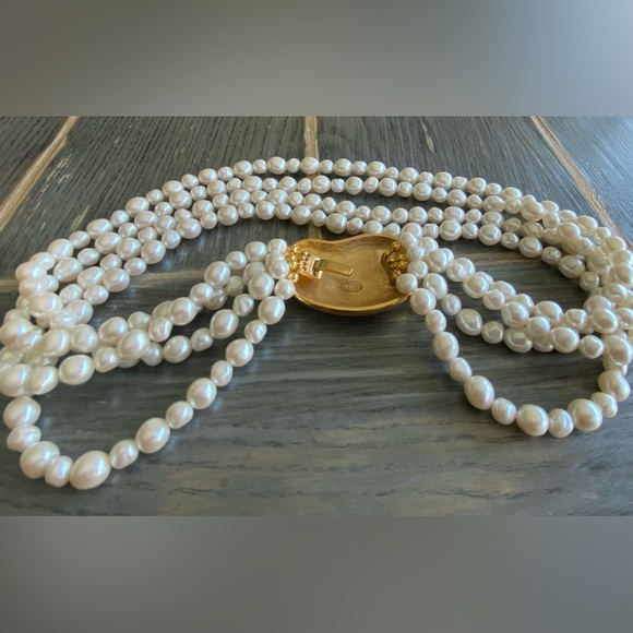 Vintage Trifari Womens Gold Choker Four Strand String Pearl Necklace 18" - Picture 4 of 11